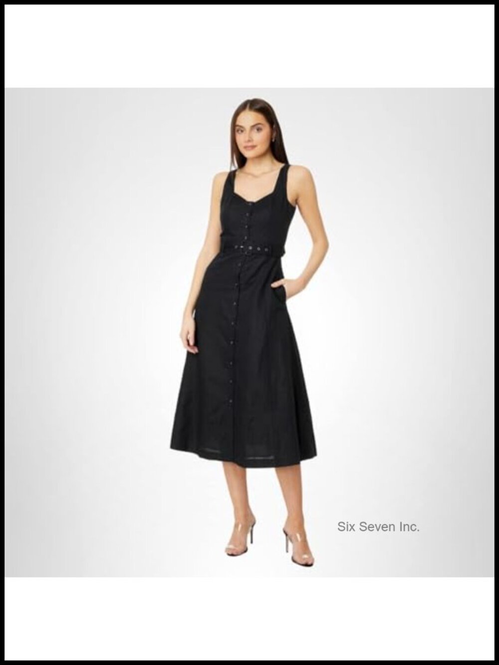 PAIGE Arienne A-Line Midi Dress Linen Blend Sleeveless V-Neck